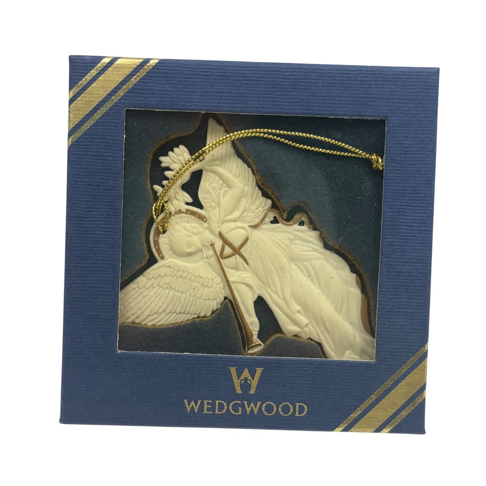 Wedgwood White Jasperware Angel Christmas Ornament Gold Trim 2-25001-1002 Boxed